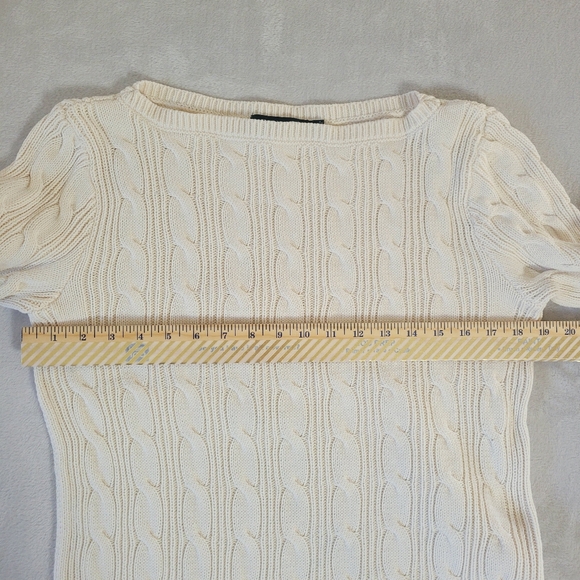 Ralph Lauren Woman's Cream Cable Knit Sweater Medium/Large Boat Neck - Picture 5 of 6